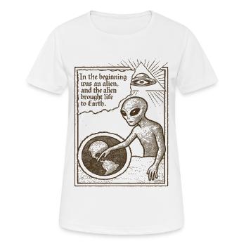 Alien Origin Theory Shirt for Sci-Fi and Art Lover - Women's Breathable T-Shirt - white - Front - AI Model Female 172 dark (172cm)