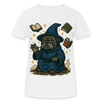 Bulldogge Zauberer Casting Magie Fantasy Karikatur - Frauen T-Shirt atmungsaktiv - Weiß - Vorne - AI Model Female 172 dark (172cm)