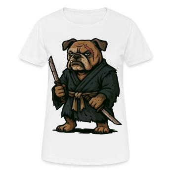 Bulldogge Samurai Krieger mit Doppel-Katana-Klingen - Frauen T-Shirt atmungsaktiv - Weiß - Vorne - AI Model Female 172 dark (172cm)