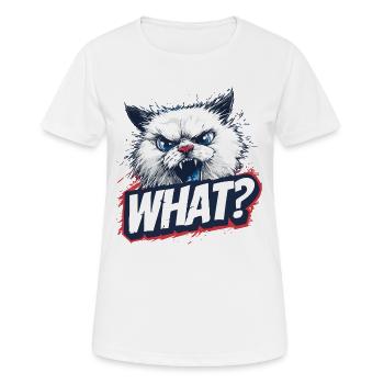 Wütende Katze – What? Design - Frauen T-Shirt atmungsaktiv - Weiß - Vorne - AI Model Female 172 dark (172cm)