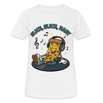 Slice Slice Baby – Lustiges Pizza Retro Comic Moti - Frauen T-Shirt atmungsaktiv - Weiß - Vorne - AI Model Female 172 dark (172cm)
