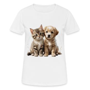 Katzenhund-Duo Kuschelmotiv - Frauen T-Shirt atmungsaktiv - Weiß - Vorne - AI Model Female 172 dark (172cm)