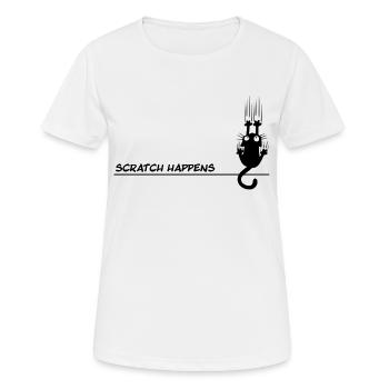 Scratch Happens – Lustiges Katzen Wortspiel - Frauen T-Shirt atmungsaktiv - Weiß - Vorne - AI Model Female 172 dark (172cm)