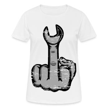 Middle finger stinker finger wrench used - Women's Breathable T-Shirt - white - Front - AI Model Female 172 dark (172cm)