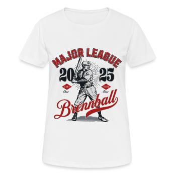 Major League Brennball 2025 Logo Tee - Frauen T-Shirt atmungsaktiv - Weiß - Vorne - AI Model Female 172 dark (172cm)