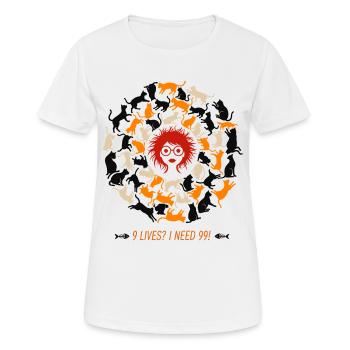 9 vies ? J’ai besoin de 99 ! – L’addiction aux chats - T-shirt respirant Femme - blanc - Devant - AI Model Female 172 dark (172cm)