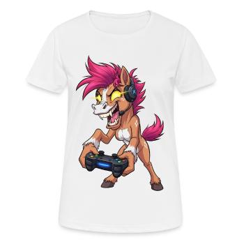 Crazy Neon Pony Gamer mit Headset Gaming - Frauen T-Shirt atmungsaktiv - Weiß - Vorne - AI Model Female 172 dark (172cm)