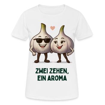 Zwei Zehen, Ein Aroma Knoblauch karikatur  - Frauen T-Shirt atmungsaktiv - Weiß - Vorne - AI Model Female 172 dark (172cm)