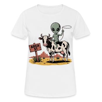 Drôle de zone 51 extraterrestre OVNI Vache à cheval - T-shirt respirant Femme - blanc - Devant - AI Model Female 172 dark (172cm)