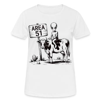 Drôle de zone 51 extraterrestre OVNI Vache à cheval - T-shirt respirant Femme - blanc - Devant - AI Model Female 172 dark (172cm)