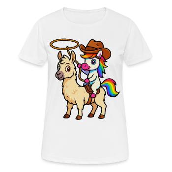 Cowboy licorne sur lama chemise kawaii - T-shirt respirant Femme - blanc - Devant - AI Model Female 172 dark (172cm)