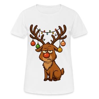 Rudolph Rentier mit Weihnachts schmuck - Frauen T-Shirt atmungsaktiv - Weiß - Vorne - AI Model Female 172 dark (172cm)