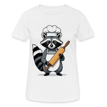 Cooking raccoon with rolling pin - Women's Breathable T-Shirt - white - Front - AI Model Female 172 dark (172cm)