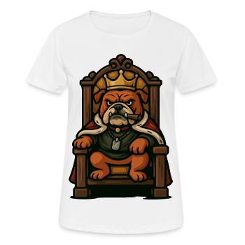 Königliche Bulldogge König auf Thron Karikatur Grafik - Frauen T-Shirt atmungsaktiv - Weiß - Vorne - AI Model Female 172 dark (172cm)