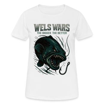 Wels Wars : plus c’est grand, mieux c’est - T-shirt respirant Femme - blanc - Devant - AI Model Female 172 dark (172cm)