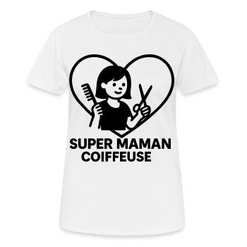 Super maman coiffeuse – Cœur coiffure - T-shirt respirant Femme - blanc - Devant - AI Model Female 172 dark (172cm)