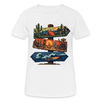 Adventure Signpost – Camping, Desert & Surf - Women's Breathable T-Shirt - white - Front - AI Model Female 172 dark (172cm)