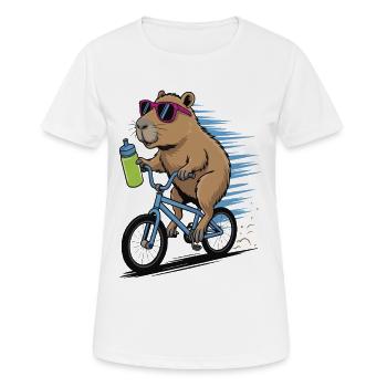 Biber auf Fahrrad mit Sonnenbrille - Frauen T-Shirt atmungsaktiv - Weiß - Vorne - AI Model Female 172 dark (172cm)