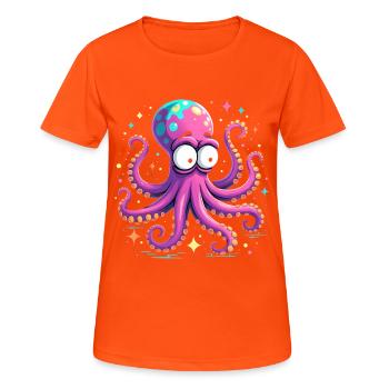 Neon Oktopus Farbexplosion - Frauen T-Shirt atmungsaktiv - Neonorange - Vorne - AI Model Female 172 dark (172cm)