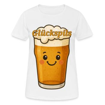 Happy Beer – Cute „Glückspils“ Cartoon Design - Frauen T-Shirt atmungsaktiv - Weiß - Vorne - AI Model Female 172 dark (172cm)