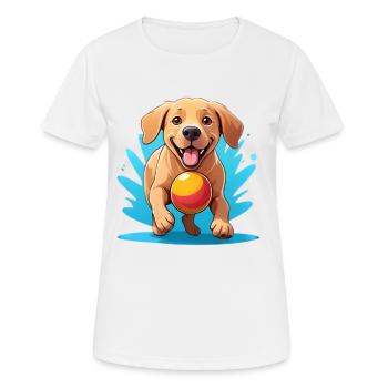 Fröhlicher Hund mit Ball Cartoon - Frauen T-Shirt atmungsaktiv - Weiß - Vorne - AI Model Female 172 dark (172cm)