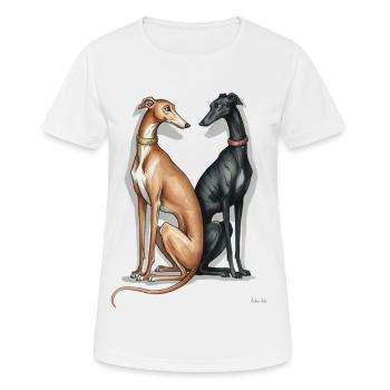 Zwei Galgos  - Frauen T-Shirt atmungsaktiv - Weiß - Vorne - AI Model Female 172 dark (172cm)