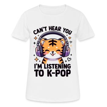 Kawaii K-Pop Tiger with Headphones - Women's Breathable T-Shirt - white - Front - AI Model Female 172 dark (172cm)