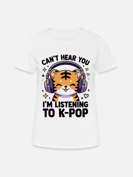 Kawaii K-Pop Tiger avec casque - T-shirt respirant Femme - blanc