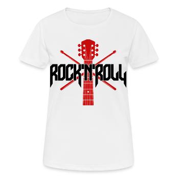 Rocknroll Guitar and Drumsticks Emblem - Women's Breathable T-Shirt - white - Front - AI Model Female 172 dark (172cm)