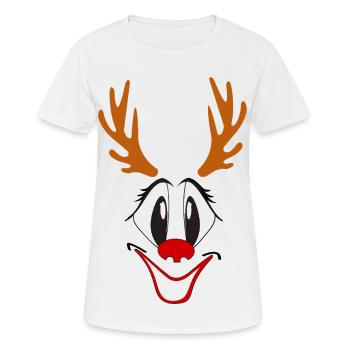 Rentier mit roter Nase Karikatur - Frauen T-Shirt atmungsaktiv - Weiß - Vorne - AI Model Female 172 dark (172cm)