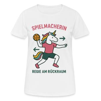 Créateur de jeu du Handball Unicorn, Directeur Backroom - T-shirt respirant Femme - blanc - Devant - AI Model Female 172 dark (172cm)
