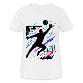 Handball Sprungwurf bunt, Neon Silhouette, Kunst - Frauen T-Shirt atmungsaktiv - Weiß - Vorne - AI Model Female 172 dark (172cm)