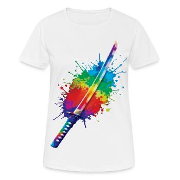 Katana Splash Art - Sabres Japonais Art Samouraï - T-shirt respirant Femme - blanc - Devant - AI Model Female 172 dark (172cm)