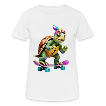 Skateboard-Schildkröte mit Farbfedern - Frauen T-Shirt atmungsaktiv - Weiß - Vorne - AI Model Female 172 dark (172cm)