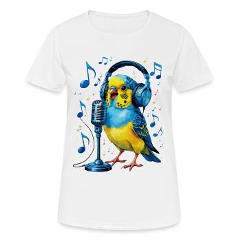 Papagei mit Kopfhörer-Mikro - Frauen T-Shirt atmungsaktiv - Weiß - Vorne - AI Model Female 172 dark (172cm)