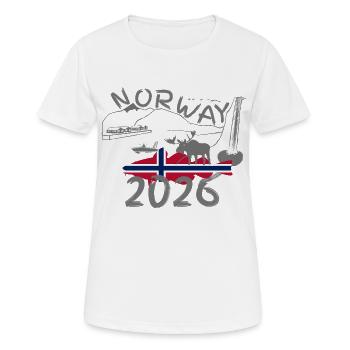 Norwegen 2026 Dorsch mit Bergen und Elch Angeln - Frauen T-Shirt atmungsaktiv - Weiß - Vorne - AI Model Female 172 dark (172cm)