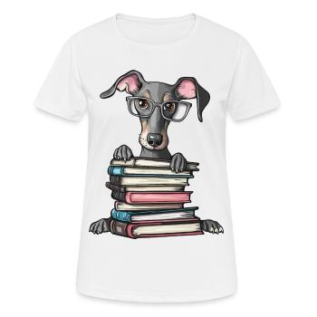 Un joli livre de lecture pour chiens lévriers avec des lunettes - T-shirt respirant Femme - blanc - Devant - AI Model Female 172 dark (172cm)