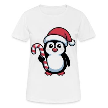 Père Noël pingouin avec une canne d’orge d’orge - T-shirt respirant Femme - blanc - Devant - AI Model Female 172 dark (172cm)