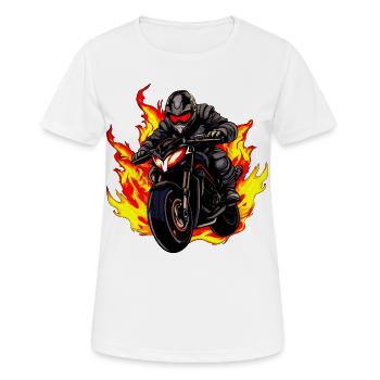 Motorcyclist with flames - Women's Breathable T-Shirt - white - Front - AI Model Female 172 dark (172cm)
