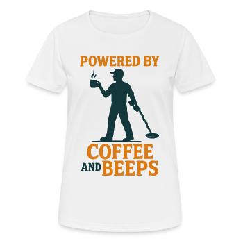 Angetrieben von Kaffee und Piepen, Metallerkennung - Frauen T-Shirt atmungsaktiv - Weiß - Vorne - AI Model Female 172 dark (172cm)