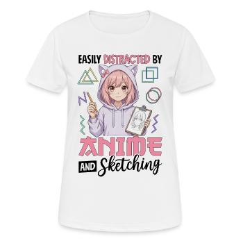 Easily Distracted By Anime And Sketching - Frauen T-Shirt atmungsaktiv - Weiß - Vorne - AI Model Female 172 dark (172cm)