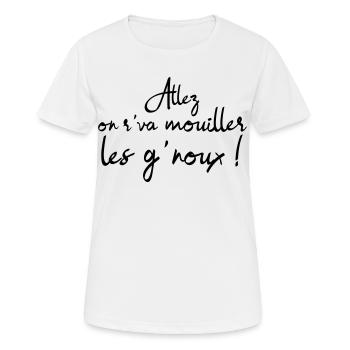 Komm schon, wir machen die Kinder nass! Chti-Humor - Frauen T-Shirt atmungsaktiv - Weiß - Vorne - AI Model Female 172 dark (172cm)