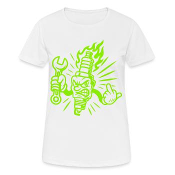 Bad Spark – Cheeky spark plug with screw connections - Women's Breathable T-Shirt - white - Front - AI Model Female 172 dark (172cm)