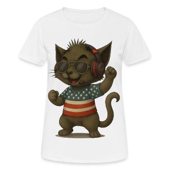 Look DJ chat en style Americana - T-shirt respirant Femme - blanc - Devant - AI Model Female 172 dark (172cm)