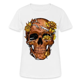Gold and copper floral skull - gothic skull art - Women's Breathable T-Shirt - white - Front - AI Model Female 172 dark (172cm)