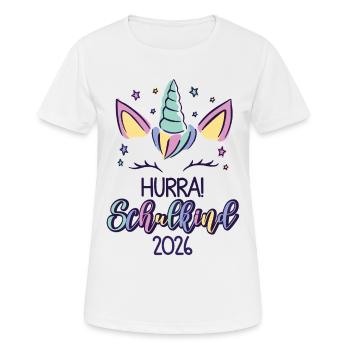 Hurra Schulkind 2026 - Frauen T-Shirt atmungsaktiv - Weiß - Vorne - AI Model Female 172 dark (172cm)
