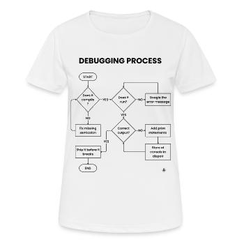 Debugging-Prozess – Gift vor den Pausen versenden - Frauen T-Shirt atmungsaktiv - Weiß - Vorne - AI Model Female 172 dark (172cm)