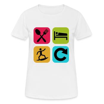 Mange Sommeil Surfe Répète Vague de citation drôle - T-shirt respirant Femme - blanc - Devant - AI Model Female 172 dark (172cm)
