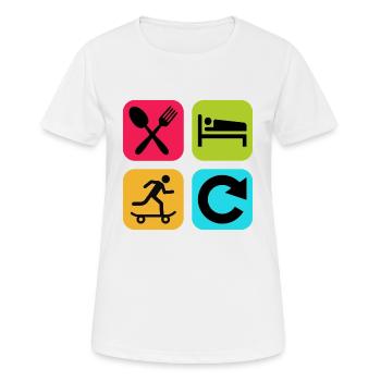 Essen, schlafen, skaten, wiederholen, lustiges Zitat-Board - Frauen T-Shirt atmungsaktiv - Weiß - Vorne - AI Model Female 172 dark (172cm)
