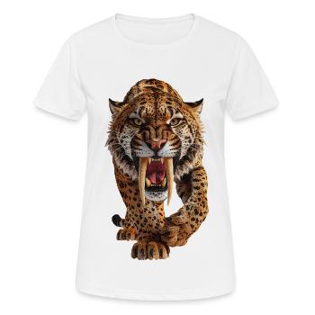 Saebelzahnkatze - Säbelzahntiger - Frauen T-Shirt atmungsaktiv - Weiß - Vorne - AI Model Female 172 dark (172cm)